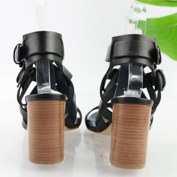 Pollini Womens Sandal Size 36.5 6.5 Black Leather Strappy Block Heel Dress Shoes - Picture 5 of 13